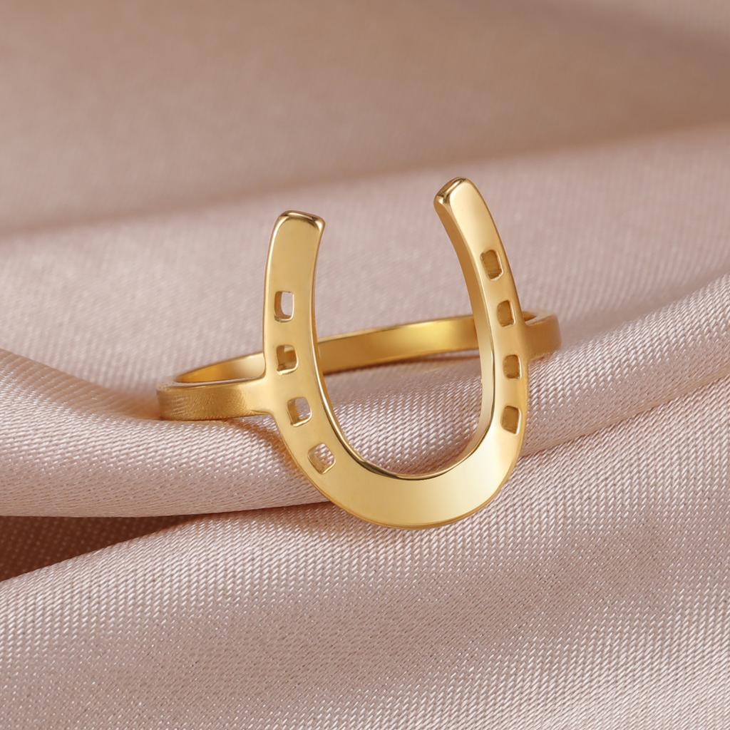 U-Shaped Horseshoe Women Ring Stainless Steel Gold Color Finger Rings Fashion Lucky Jewelry Birthday Gift for Friends