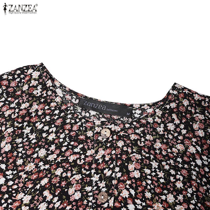 ZANZEA Herbst Frühling Damen Vintage Langarm Blumendruck Lässig A-Linie Dünn Maxikleid