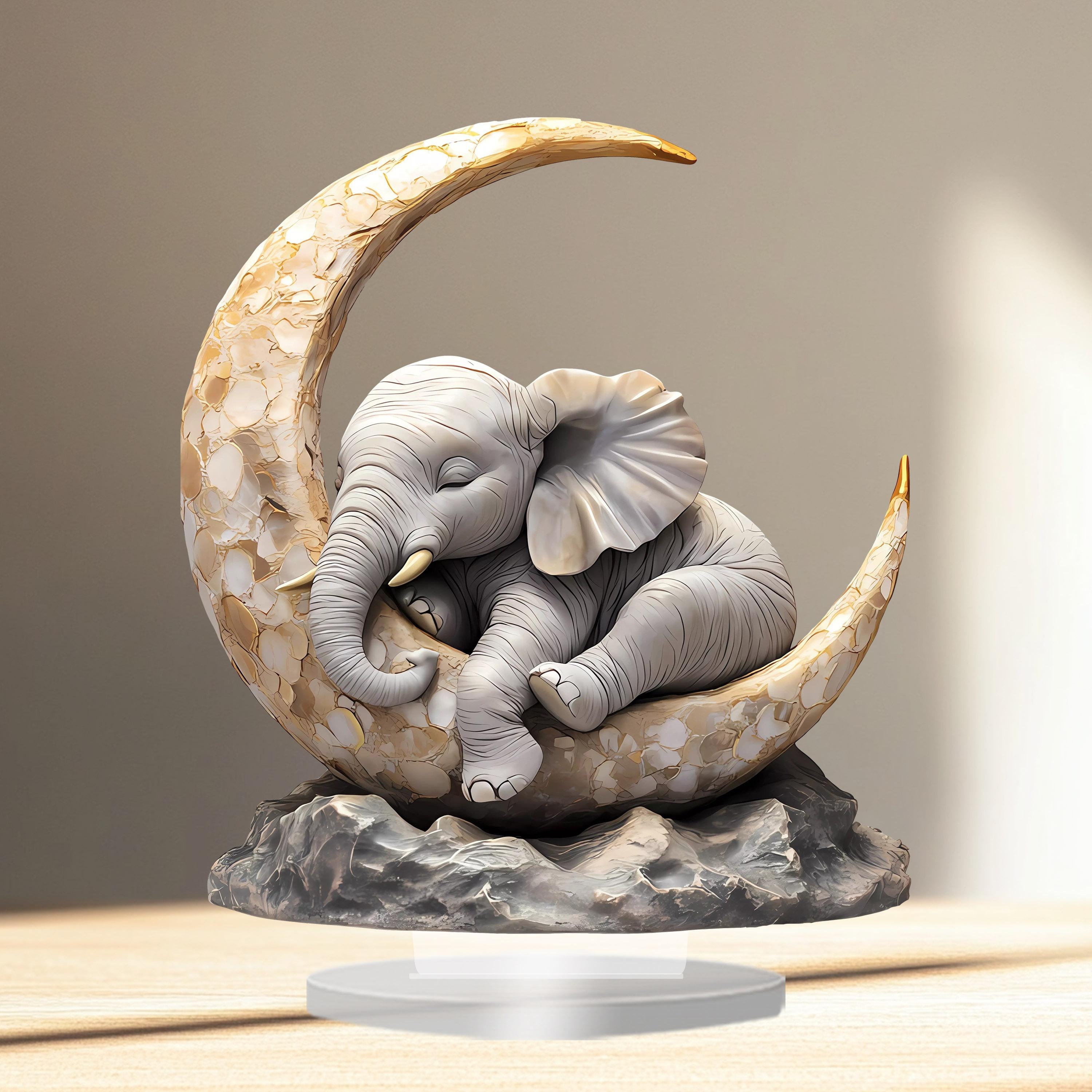 

Acrylic Elephant Moon Crest Statue, 8 x7 , Dreamy Animal Themed Tabletop Decor, Perfect Gift for Home, Office, or Cafe, Multi-Purpose Wall Plaque 1pc