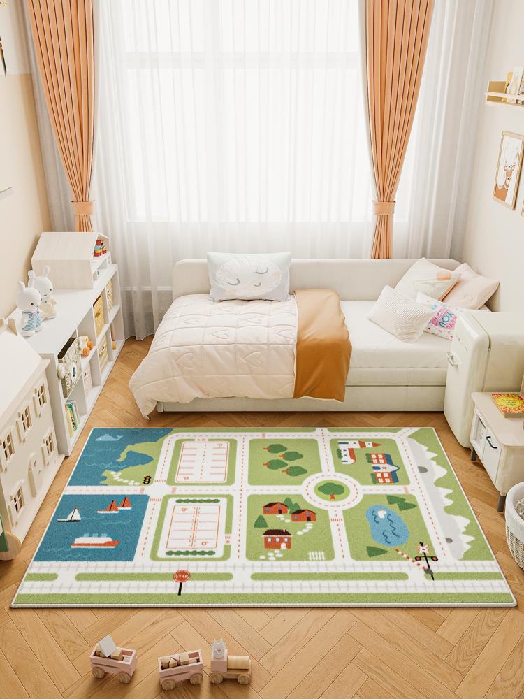 Fluffy Soft Boy Child Bedroom Decor Carpet Car Track Pattern Plush Mat Large Area Carpets for Living Room Home Thick Bedside Rug