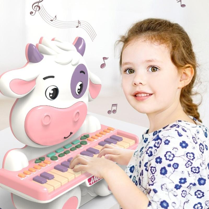 Bebek Hayvan Oyuncağı Çok Fonksiyonlu Kawaii İnek Elektronik Müzik Piyanosu Çocuklar İçin 2 ila 4 Yaş Arası Eğitici Etkileşimli Piyano Oyuncakları