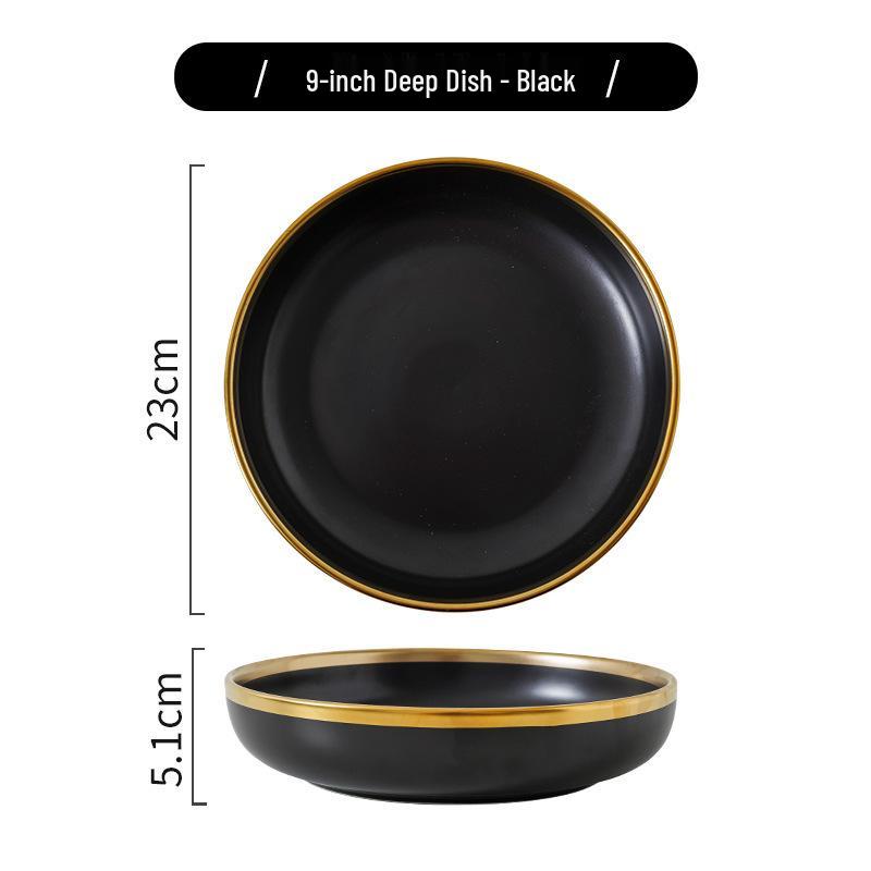 Nordisches Luxus-Geschirrset mit Goldrand: Matte Keramikschalen & Teller, Haushaltsgeschenk im europäischen Stil.