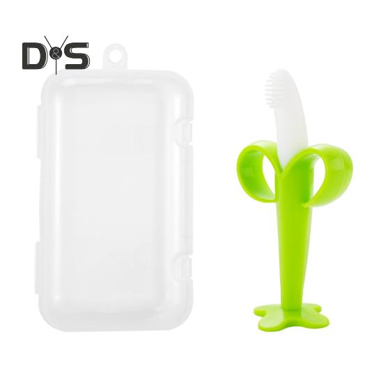 Baby Teething Toy with Storage Box Food Grade No Odor PP Silicone Bright Color Soothing Pain Relief Banana Teether Toddlers Oral Hygiene Toothbrush