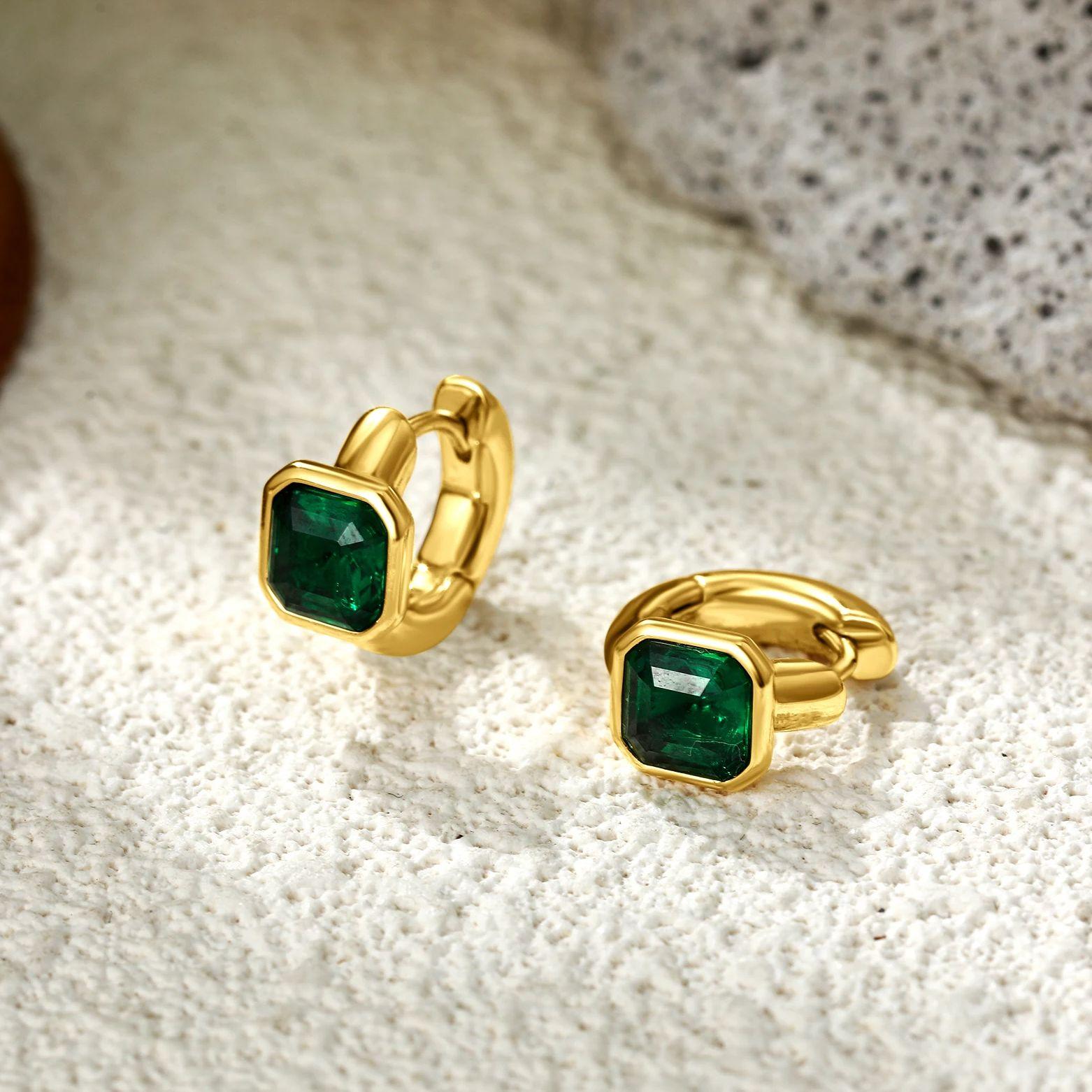 

Fashion Purple Green Square CZ Zircon Gold Color Round Hoop Earrings Minimalist Stainless Steel Jewelry Daily Wear Female Gifts зелёный