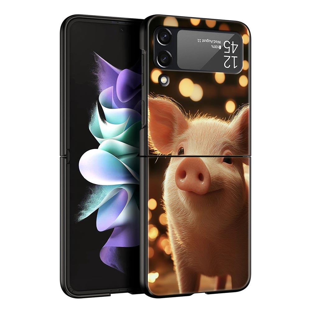 Cute Pig Hard PC Phone Case For Samsung Galaxy Z Flip 7 6 5 4 Black Cover For Galaxy Z Flip 3 Foldable Shell Fundas Capas Coque