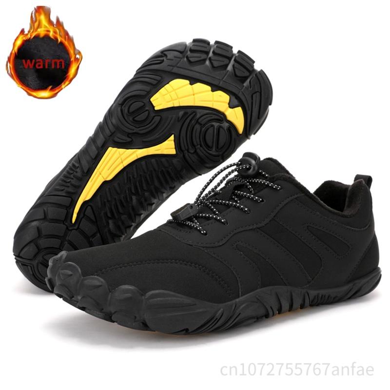 Men's Winter Warm Barefoot Shoes Waterproof Wide Toe Non-Slip Rubber Sole Plush Lined Hiking Shoes Outdoor Sneakers Running Shoe