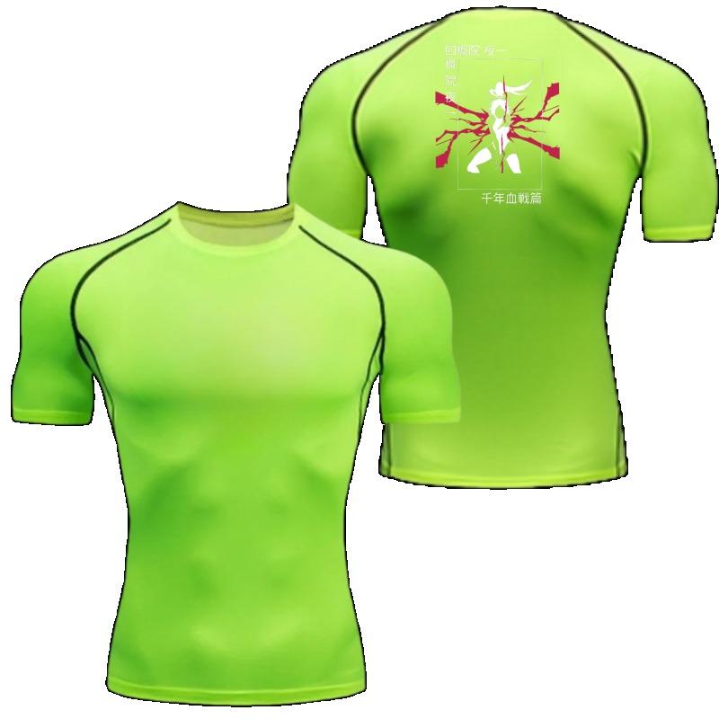 Men Short-Sleeve Compression T-Shirt Breathable Quick-Drying Elasticity Spider Bleach Print Running Cycling Gym Workouts Shirts