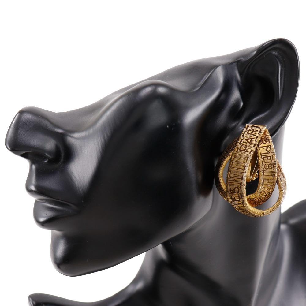 HERMES Ribbon motif Earring BIJOUTERIE FANTAISIE vintage Plated Gold ribbon 34g Women Used