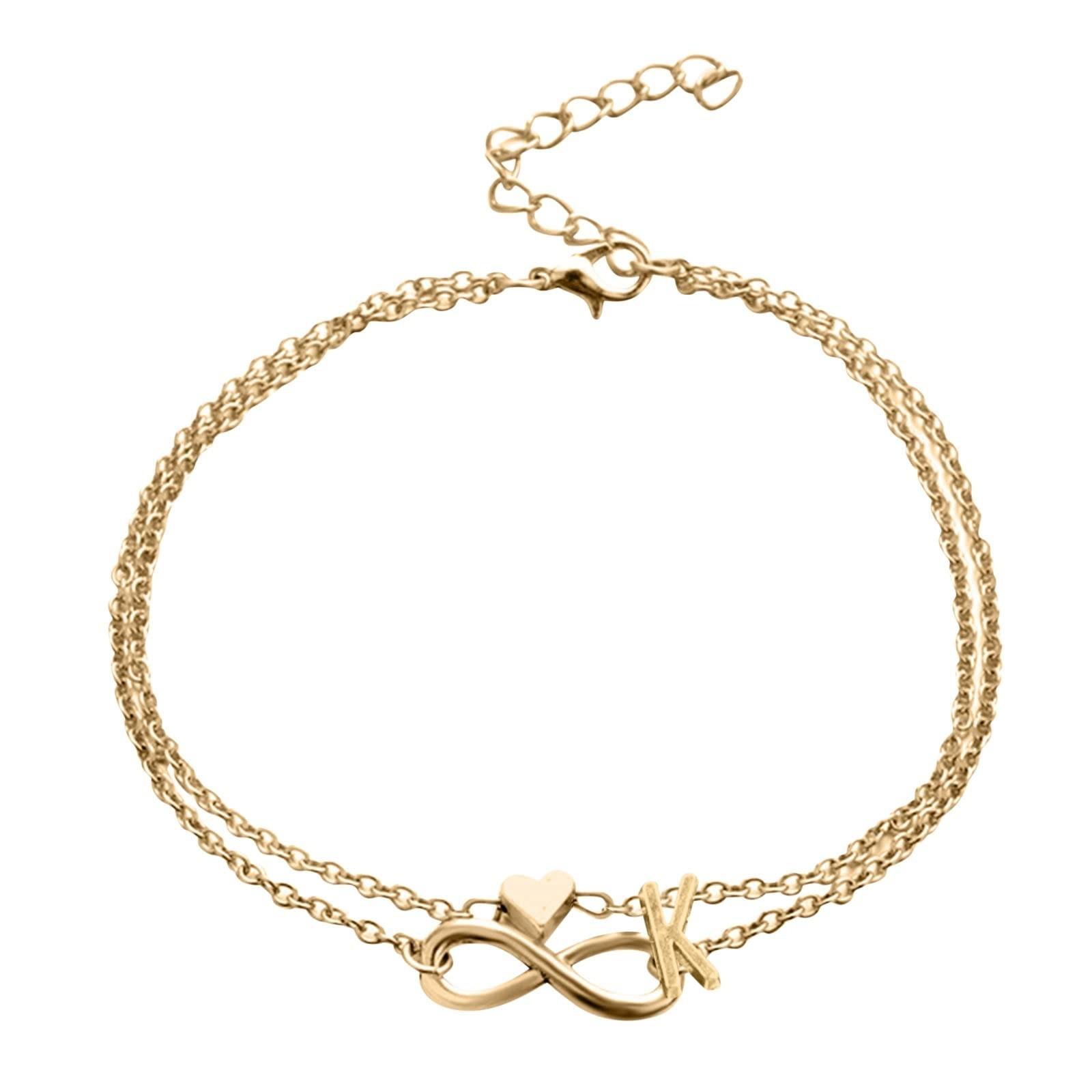 

(SU)Двойная цепочка для ног с буквами, бесконечная цепочка любви, женская цепочка для ног, летний подарок, пляжный подарок для мамы K золотой