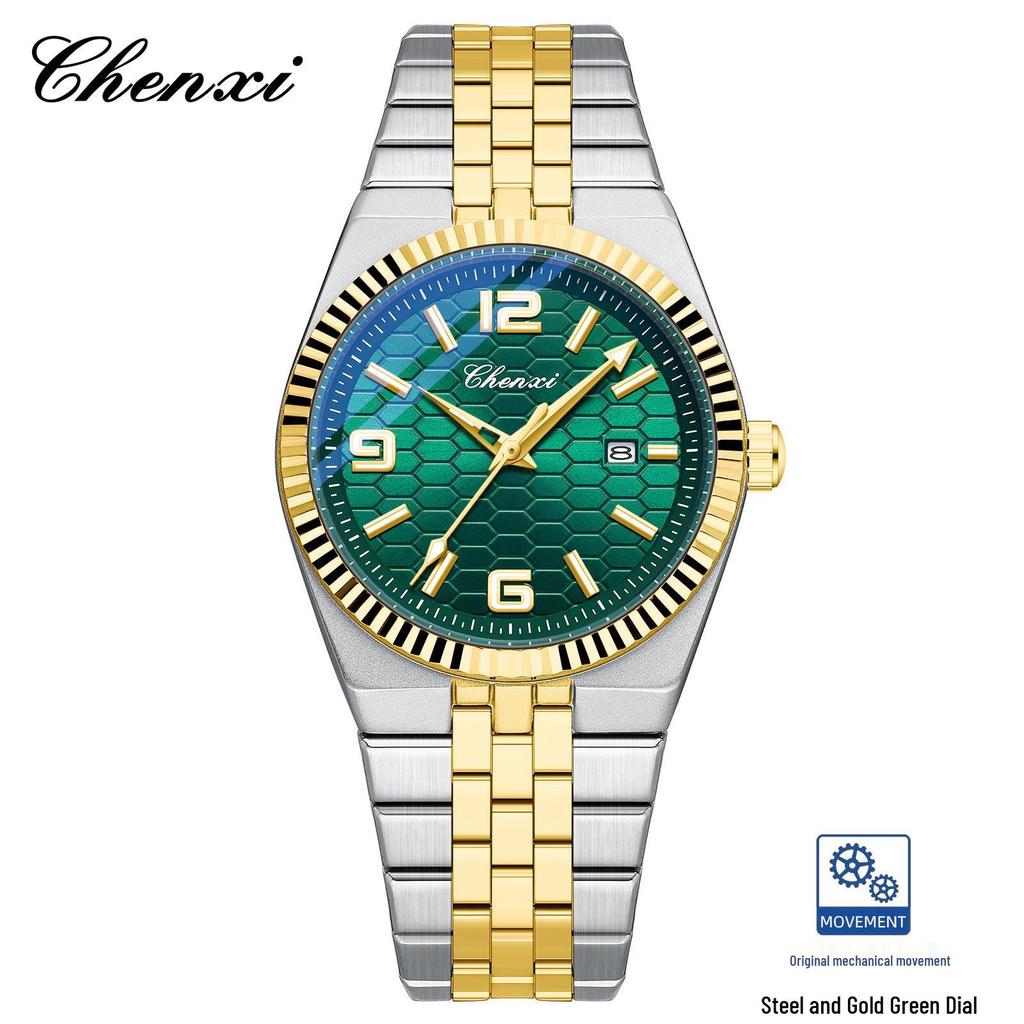 CHENXI Men's Fashion Stainless Steel Automatic Mechanical Watch with Calendar & Luminous Waterproof Features