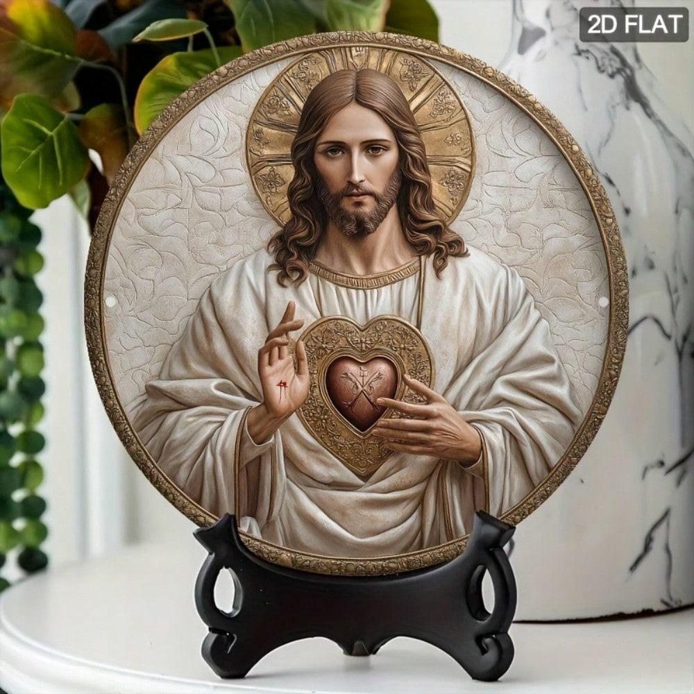 Sacred Heart Jesus Wall Art 8 Inch Round Metal Sign Religious Home Decor 20x20 разноцветный