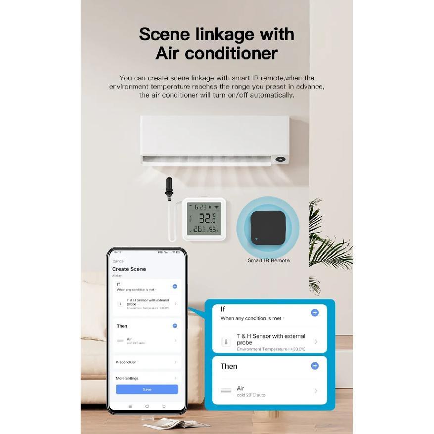 Tuya Zigbee WiFi Temperature Humidity Sensor 1M External Sensor Cable Probe APP Remote Control Work With SmartLife Yandex Alexa