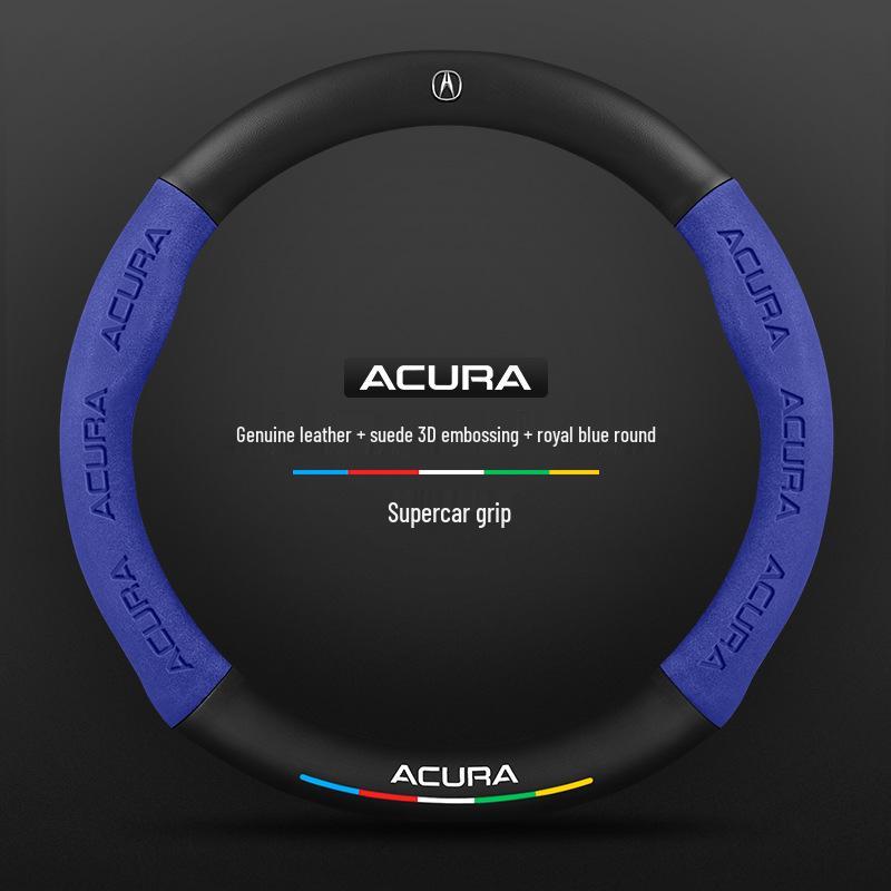 Genuine Leather Carbon Fiber Steering Wheel Cover for Acura - Non-Slip & Breathable, Universal Fit for All Seasons