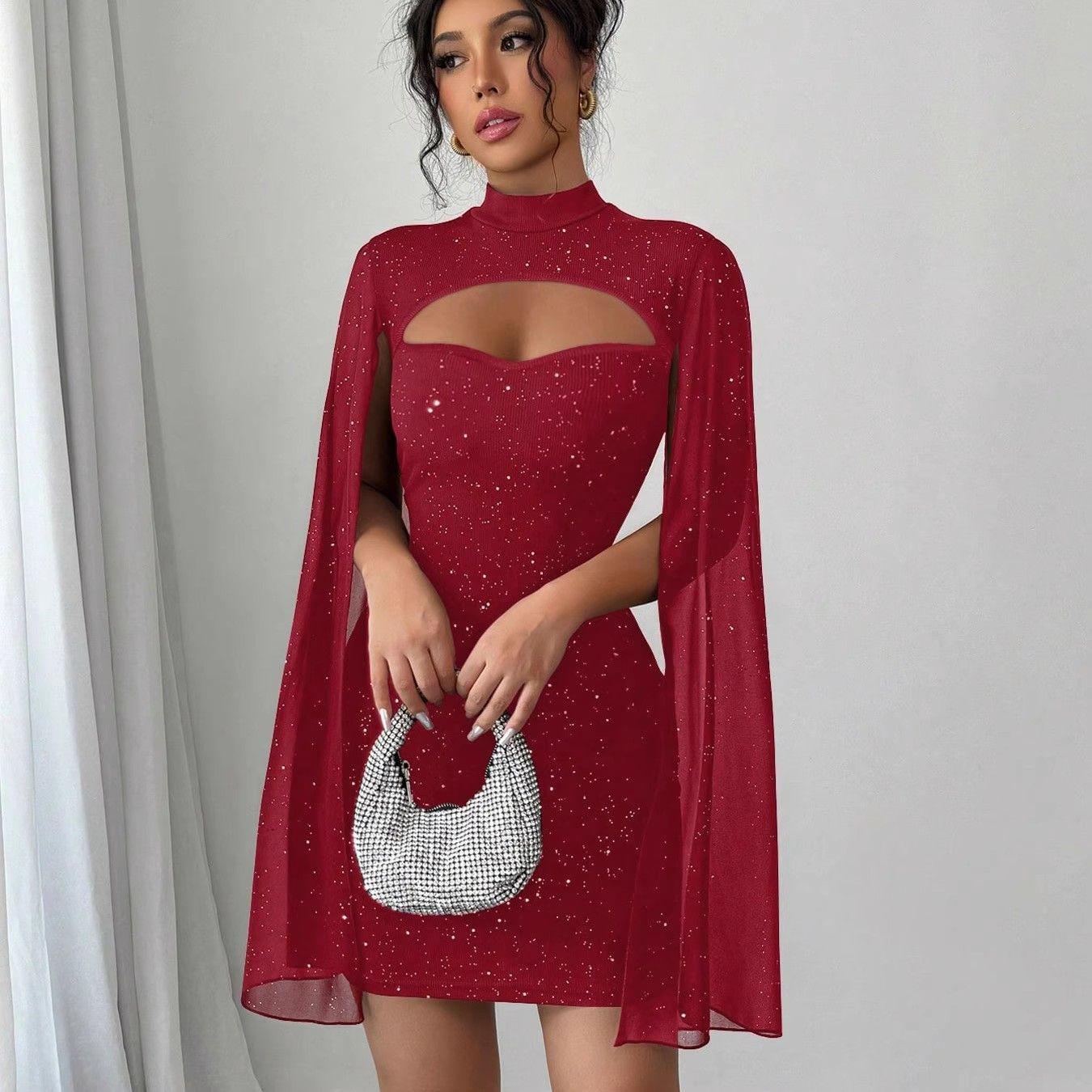 

Chiffon Cape Slim Fit Dress S червоний