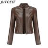 BITCED Women's Studded Leather Jacket Spring/Autumn Long-Sleeved Stand-Collar Fashion Jacket