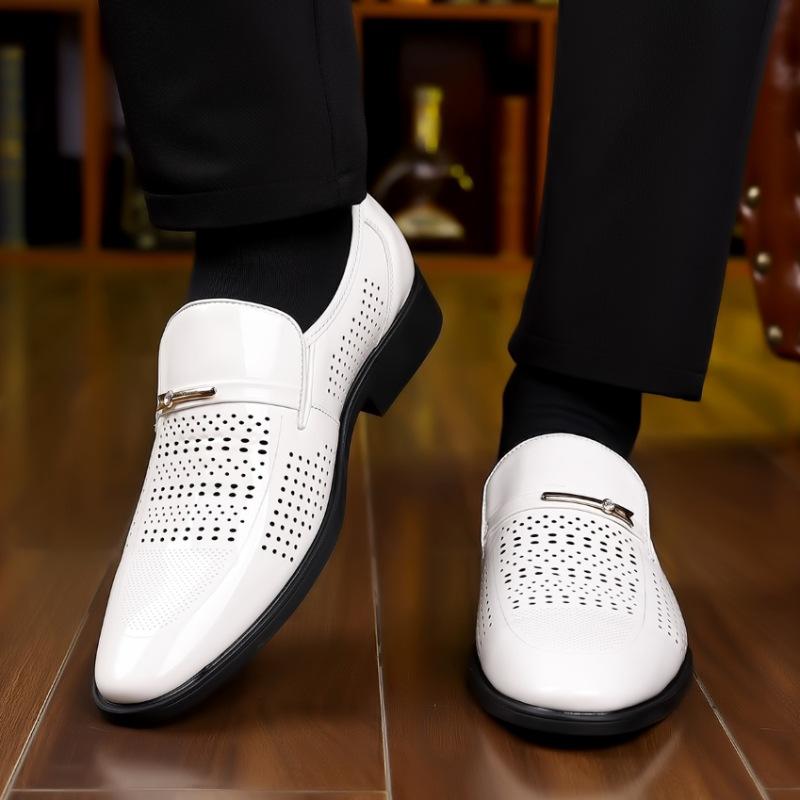 Trend New Summer Pointed Breathable Perforated Shoes For Men Dress Evening Wedding Office Footwear Prom Sapato Social Masculino