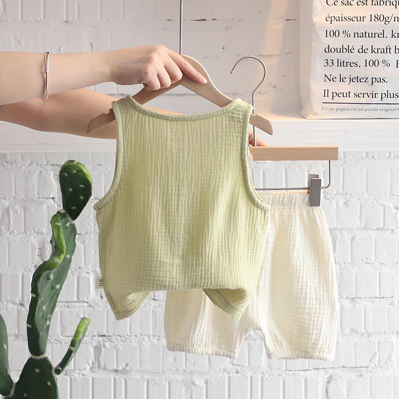 Sommer Dünnes Ärmelloses Cardigan-Set Einfarbige Lässige Kinder-Sets Weste+Shorts Zweiteiliges Set