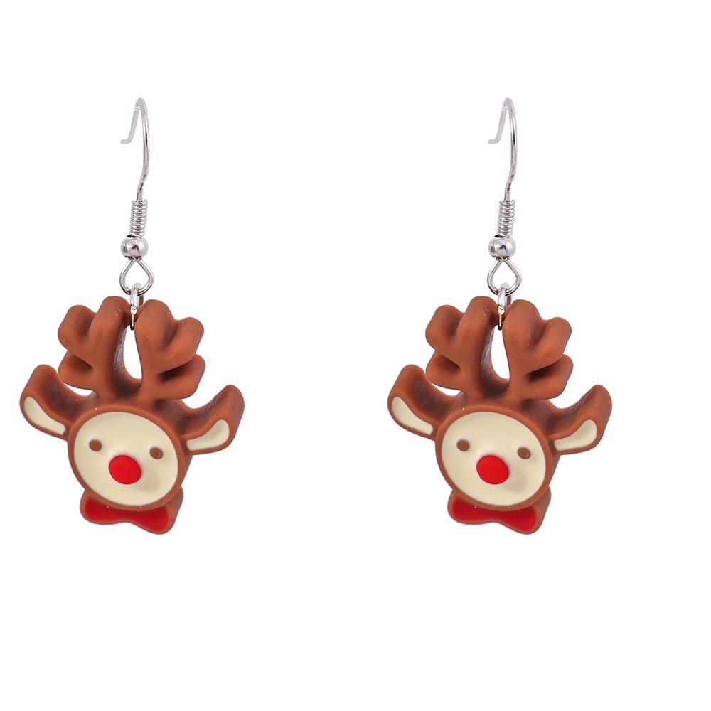 2024 Cartoon Christmas Reindeer Resin Earrings - Festive European & American Ear Jewelry