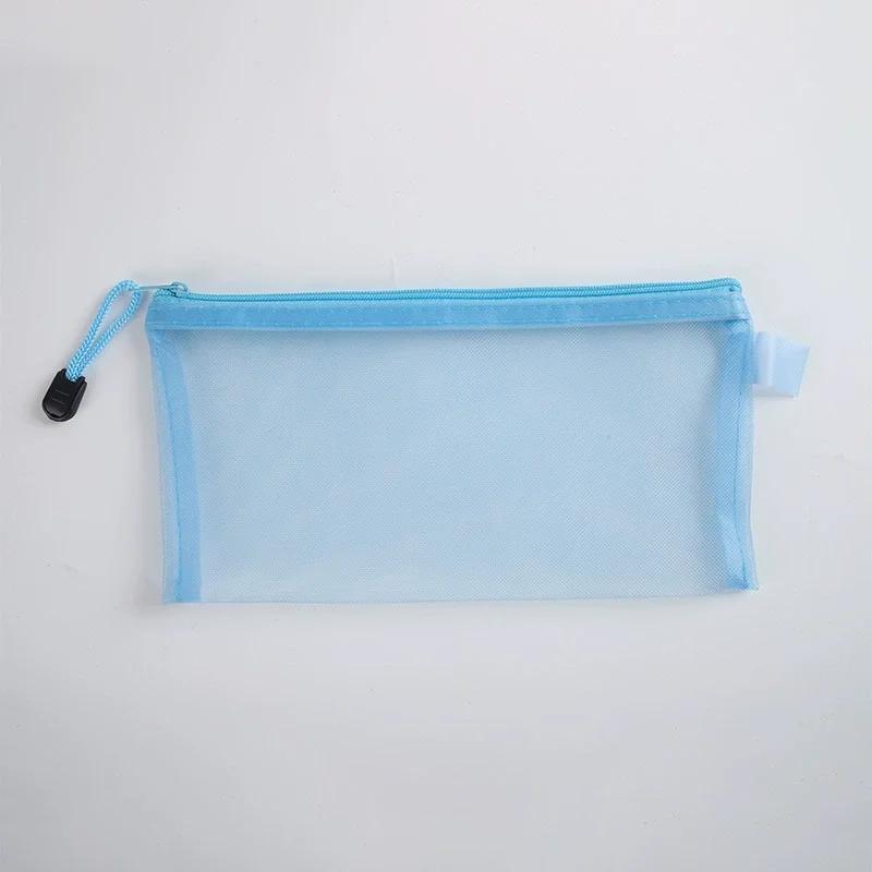 

Nylon Transparent Zipper Pencil Case Solid Color Zipper Clear Stationery Bag Makeup Pouch Travel Case Mesh Cosmetic Storage Bag 19x11cm небо синє кольору