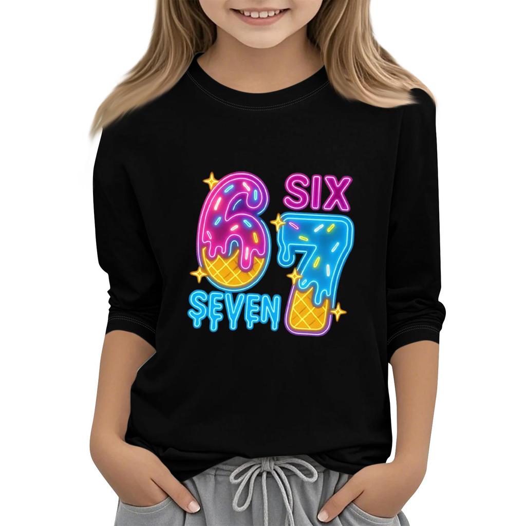 Kinder Mode Dreiviertelärmel Rundhals Bedrucktes Lässiges T-Shirt Top