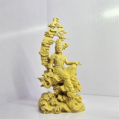 Statuetka Guanyin z Wodnym Księżycem z litego drewna, Misternie rzeźbione chińskie statuetki Buddy, Rzeźba sztuki współczesnej, Dekoracja domu, Feng Shui