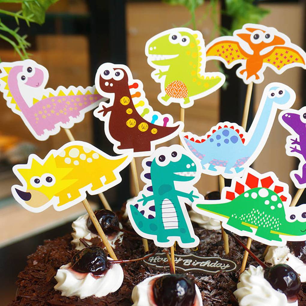 9pcs Cartoon Dinosaur Cupcake Toppers Happy Birthday Party Decorations for Cake Baby Shower
