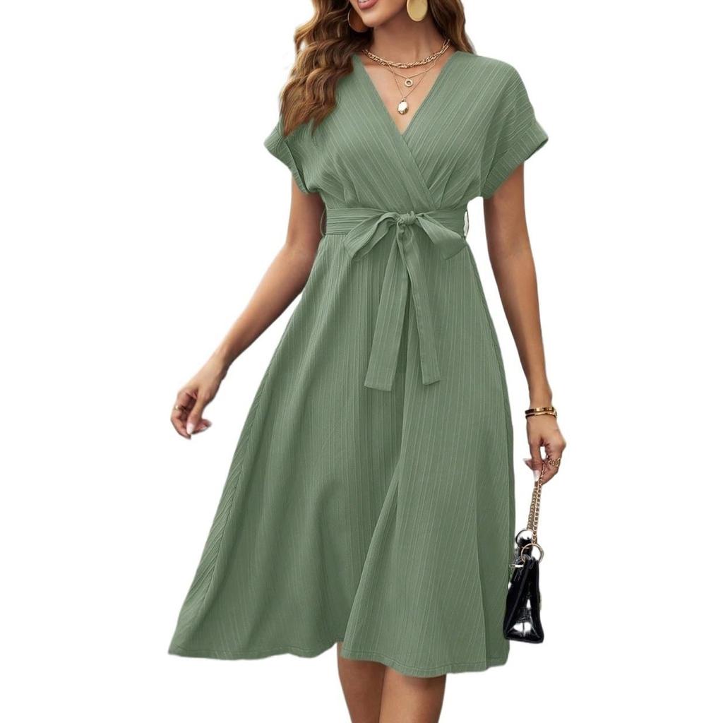 Women's Loose Casual Fashion V-Neck Solid Color New Dress