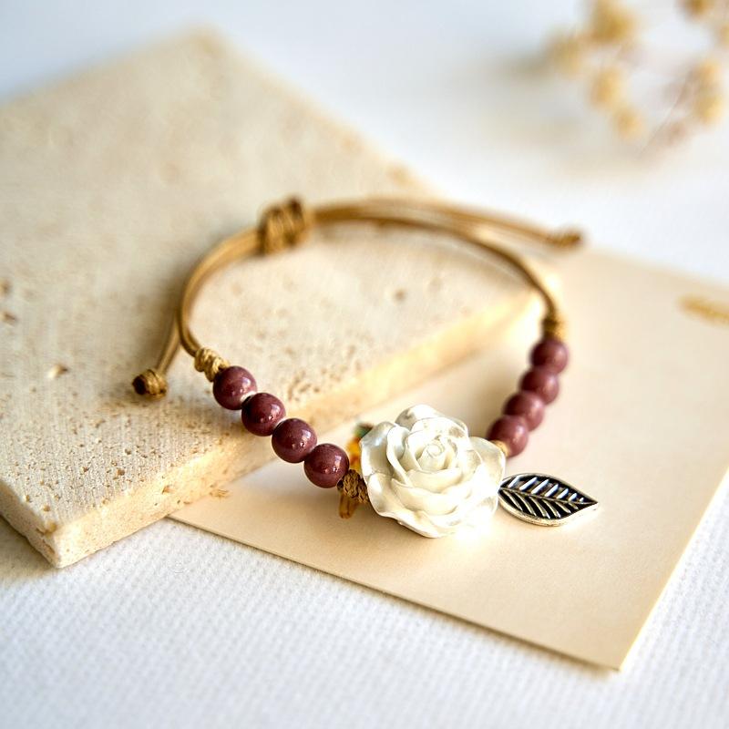 New Chinese Flower Woven Bracelet Wholesale Hot-selling Retro Jewelry Ethnic Style Ceramic Bracelet Accessories