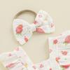 Newborn Baby Girl Summer Outfits Strawberry/Cherry/Lemon Print Fly Sleeve Tops Elastic Waist Shorts Headband 3Pcs Clothes Sets