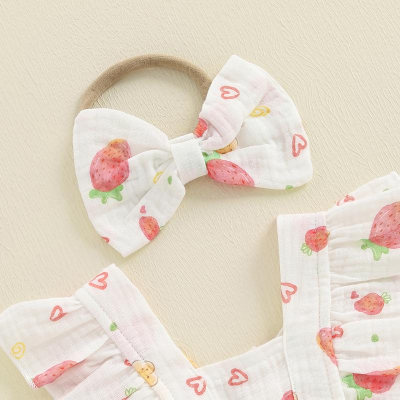 Newborn Baby Girl Summer Outfits Strawberry/Cherry/Lemon Print Fly Sleeve Tops Elastic Waist Shorts Headband 3Pcs Clothes Sets