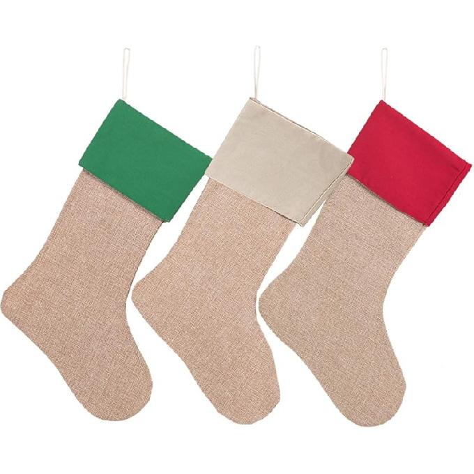 Set of 3 Family Christmas Stockings Holiday Stocking Cotton Canvas Large Bag
