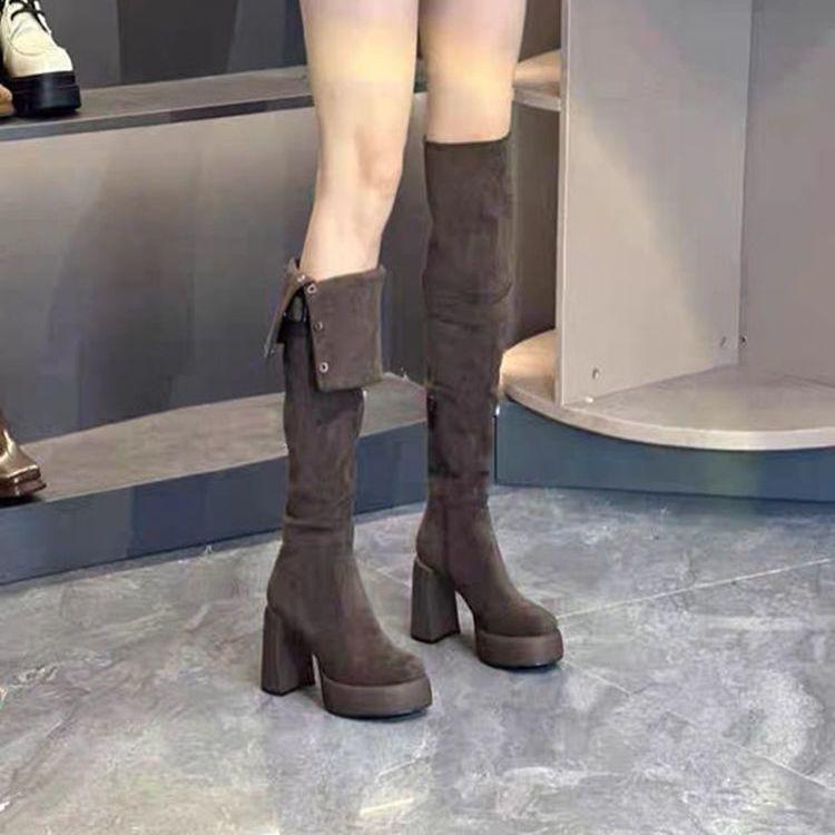 Women's 2025 Retro Rivet Suede Slimming Over-the-Knee Chunky Heel Western Cowboy Boots