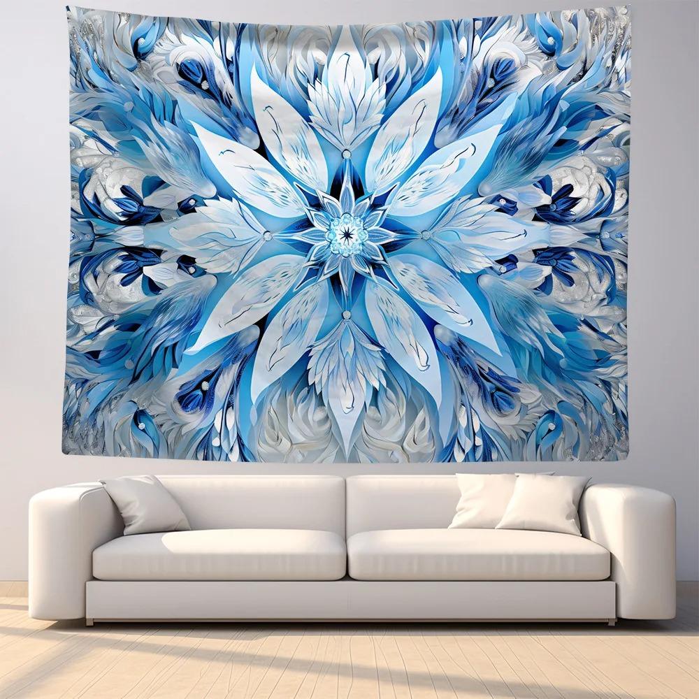 Blue Mandala Flower Pattern Hanging Cloth Home Wall Decoration Tapestry Bedroom Living Room Tapestry