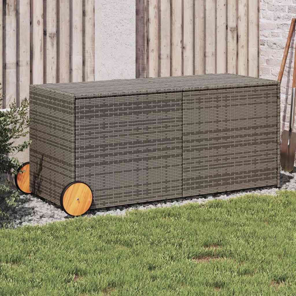 Garden Storage Chest with Wheels Gray 283 L Poly Rattan