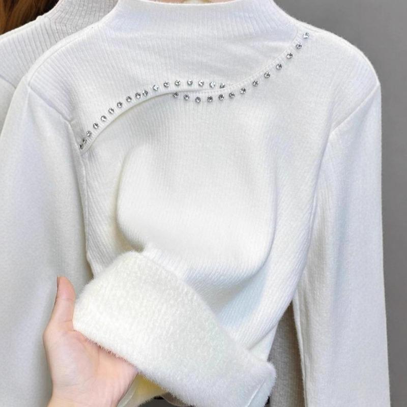 Autumn and winter black semi-turtleneck bottoming shirt women's new slim-fitting versatile long-sleeved knitted sweater top trendy