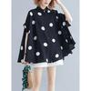 Black Vintage Polka Dot Print Blouse Women Lapel Short Sleeve Loose Casual Shirt Fashion Summer Clothes