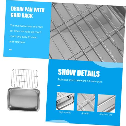 GRIRIW Stainless Steel Baking Tray with Rack, Oven Tray Set, Rectangular Kitchen Pan, Multifunctional Ovenware for Toaster, Baking, and Serving