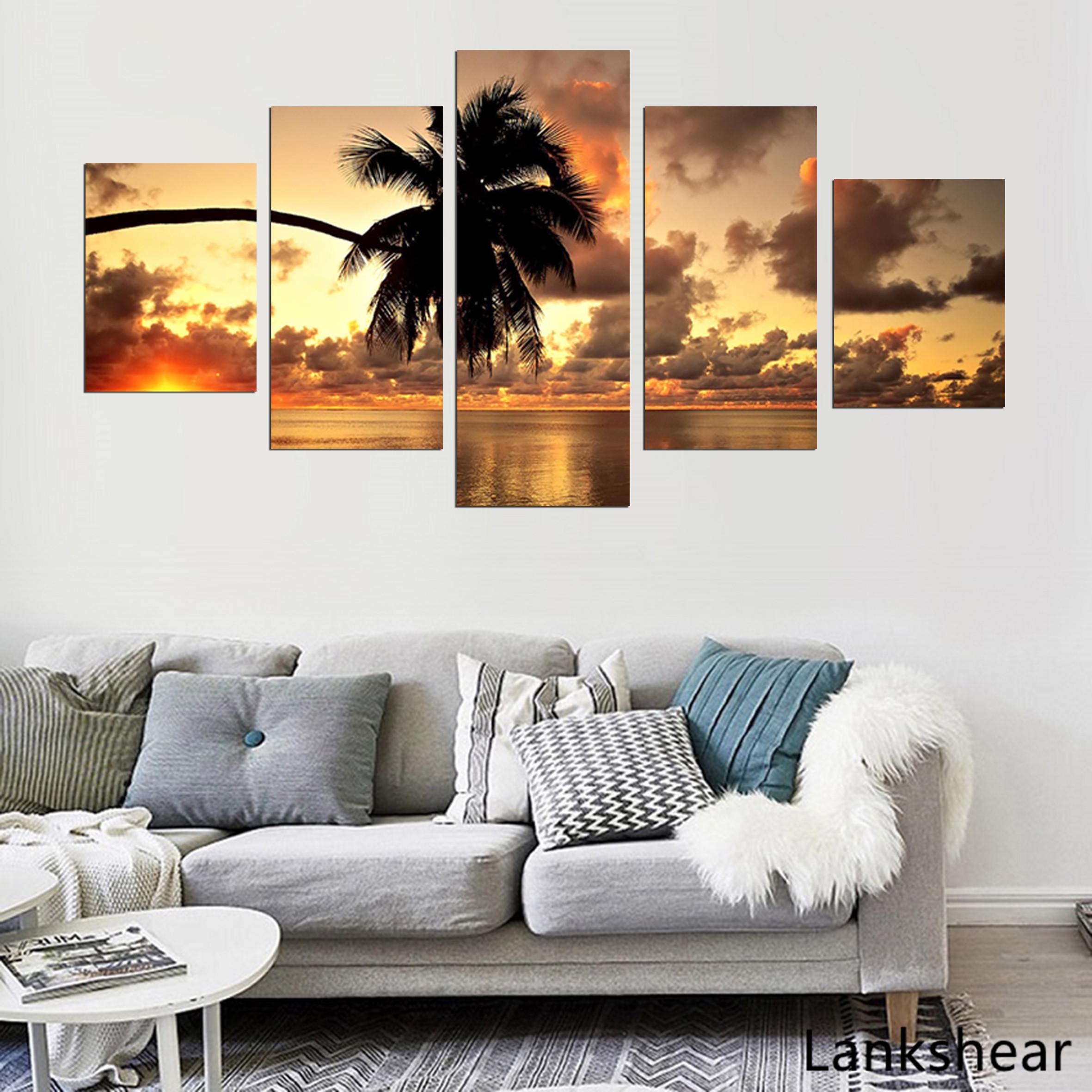 

Холст HD принт плакат домашний декор 5 шт. тропическая кокосовая пальма пейзажная живопись зеленый лес фотографии настенная художественная модульная рамка 20x35cm*2 20x45cm*2 20x55cm*1