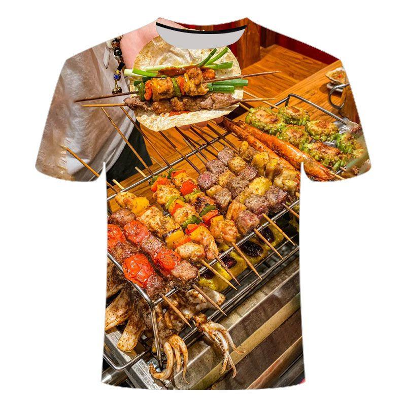 

Barbecue Kebab Graphic T Shirt Men 3D Printed Night Market BBQ T-shirt Funny Short Sleeve Tee Shirts Casual Tops Street Tshirt XXS