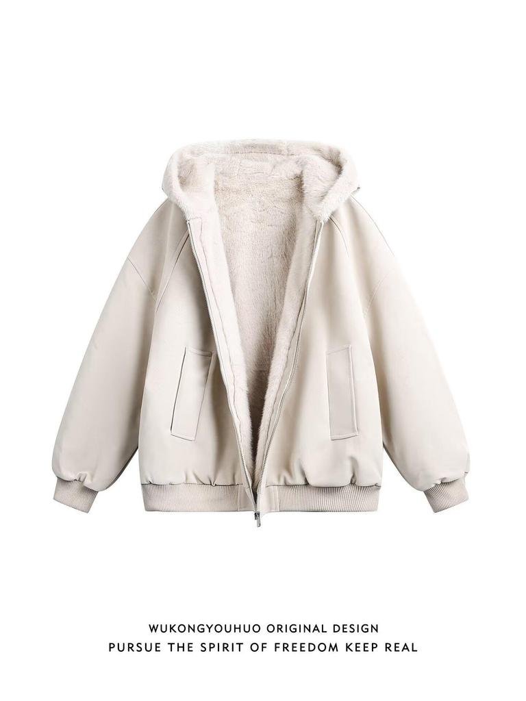 Men's Winter Warm Eagle Fur Collar Hooded Cotton Leather Jacket - Windproof and Short