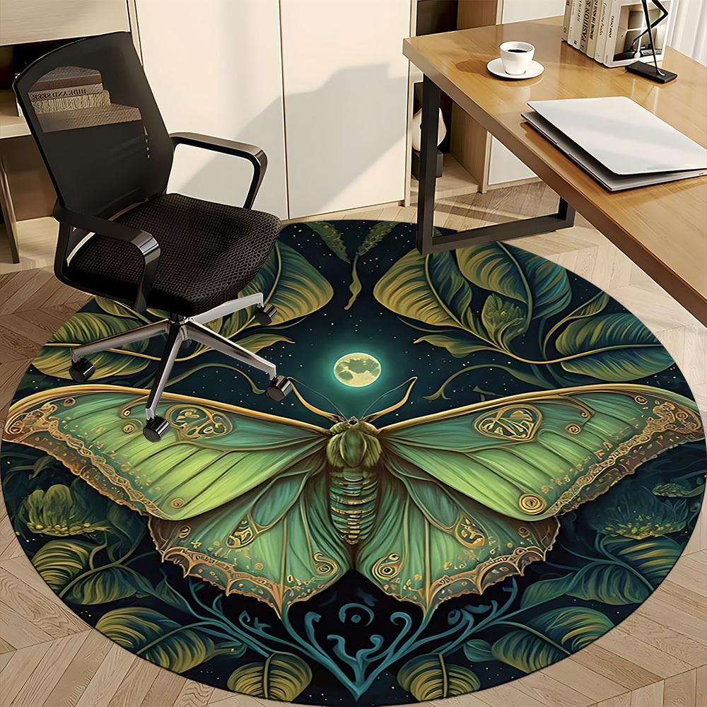 1pc Butterfly Moonlit Office Round Area Rug, Under Office Chairs Bedroom Living Room Home Decor, Room Deco