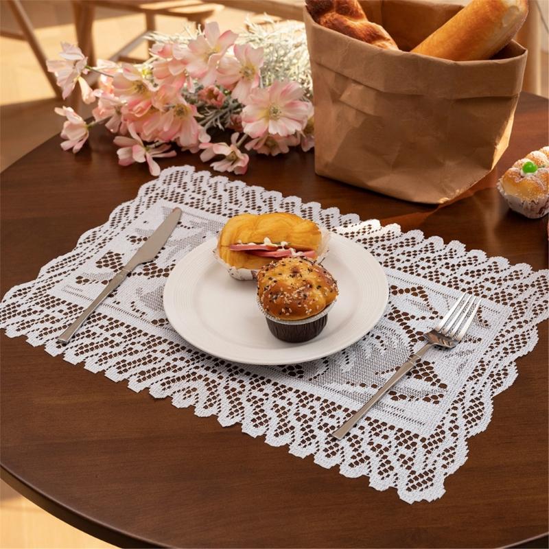 2Pcs Elegant Lace Tablecloths Square Florals Artwork Neutral Tone Sturdy Polyester Home Furnishing Textiles
