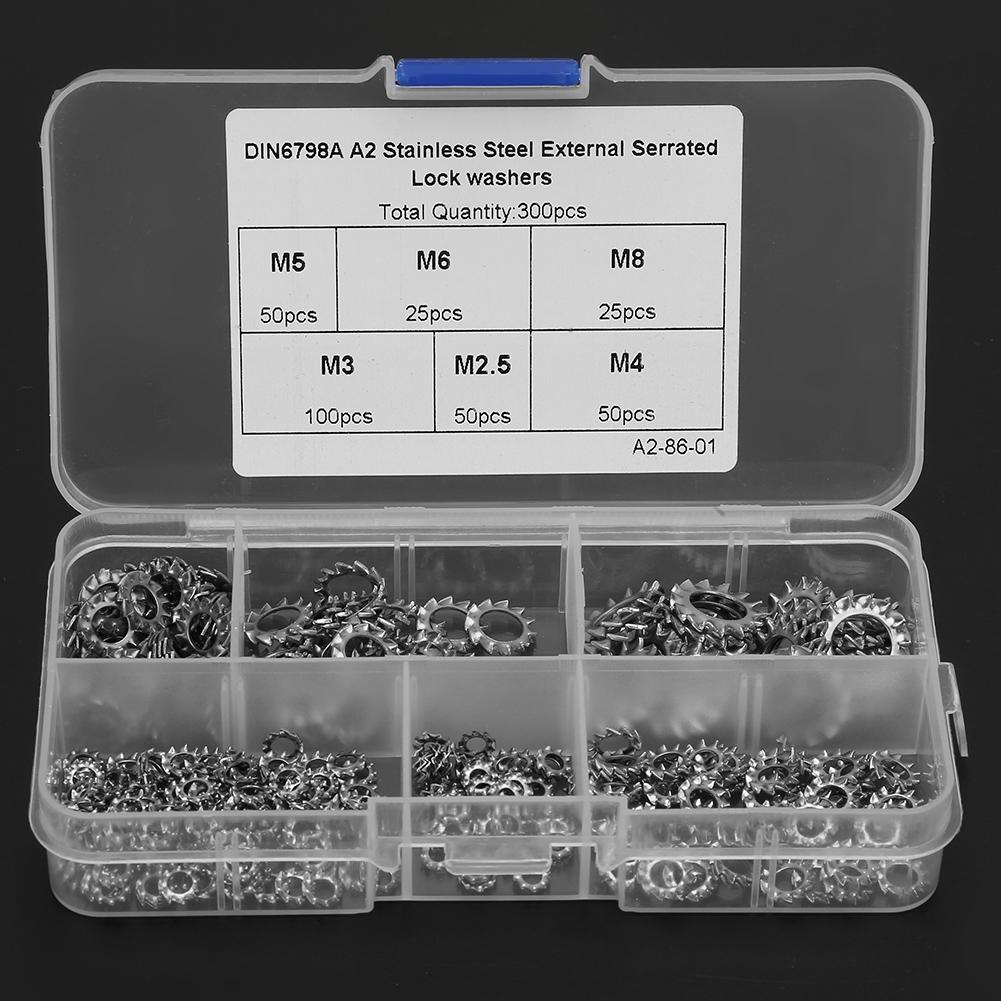 

300 шт. Шайба из нержавеющей стали M2.5\M3\M4\M5\M6\M8 Внешняя зубчатая Винт Гайка Плоская шайба