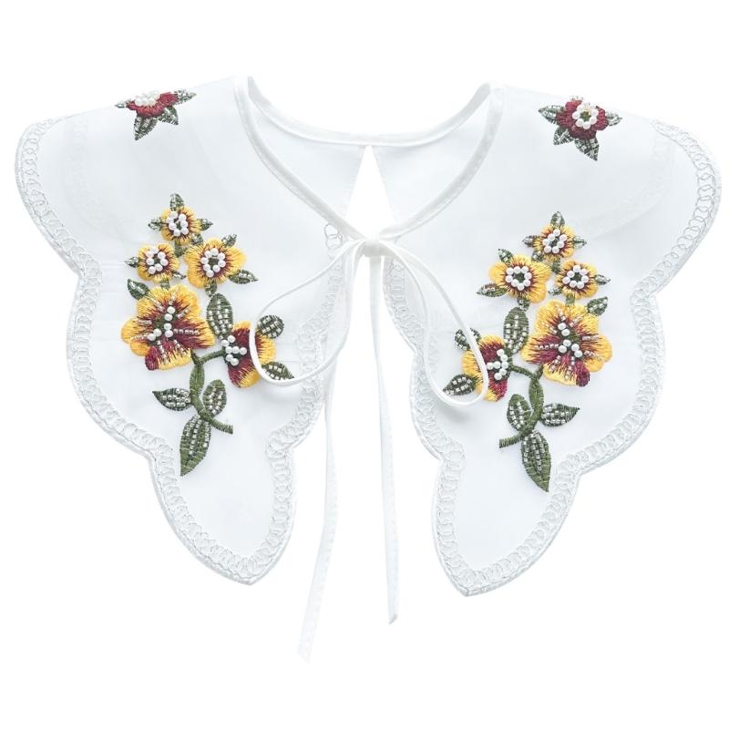 Women Girls Vintage Lolita False Fake Collar Shawl Sweet Ruffles Lace-Up Bow Decorative Necklace Choker Short Poncho