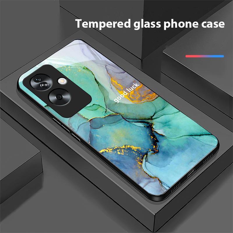 Marble Pattern Color For Oppo A79 5G 58 78 74 60 4G Reno 11F Realme GT 6 11 Note 50 10 C55 X2 Tempered Glass Black Phone Case