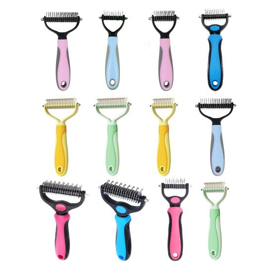 Pet Grooming Rake, Dual-Sided Stainless Steel Blades, Pet Deshedding And Dematting Brush, Undercoat Rake for Dogs Cats Thick Coats Detangling