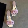 Fashion Low Heel Slippers Fashion Round Toe Open Toe Flower Slim Strap Soft Slip Non-Slip Wear-Resistant Flat Flip Flops