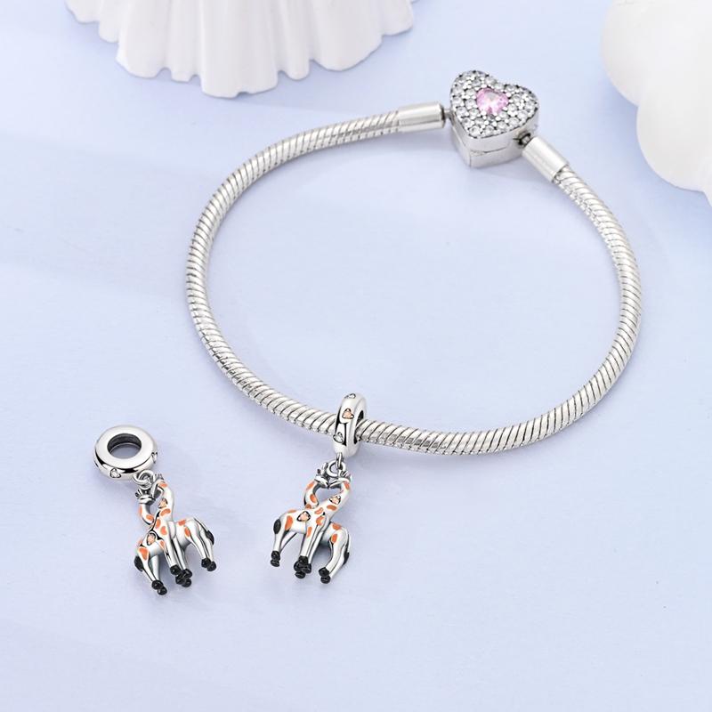 Orange Couple Giraffe Pendants Copper Original Beads Fit Original Charms Bracelet Beads Jewelry Gifts For Women
