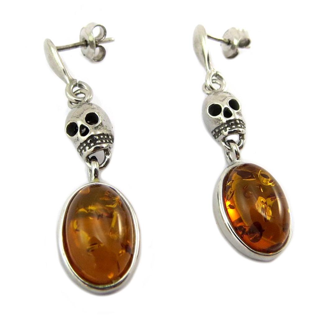 

Les Trésors De Lily [P3311] - Серебряные серьги Череп коньячный янтарь (родированное покрытие) - 38x9 мм