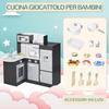 Wooden Toy Kitchen for Children with 14 Accessories, Oven, Sink, Fridge and Microwave, Age 3+ Years, 86x64x84.5cm, Silver and Brown